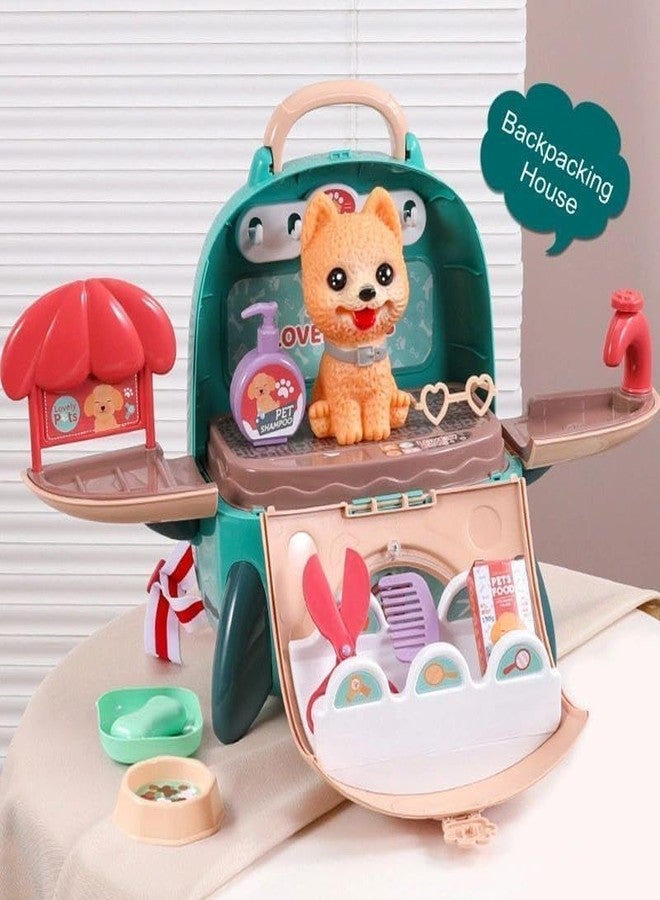 Onecado Kids Pet Toy Set with Dollhouse Furniture and Puppy Accessories - 2-in-1 Backpack Playset - Image 5